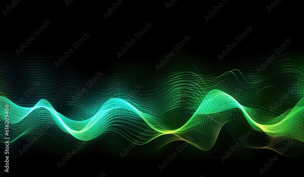 Poster sound waves oscillating with the glow of light, abstract technology background..