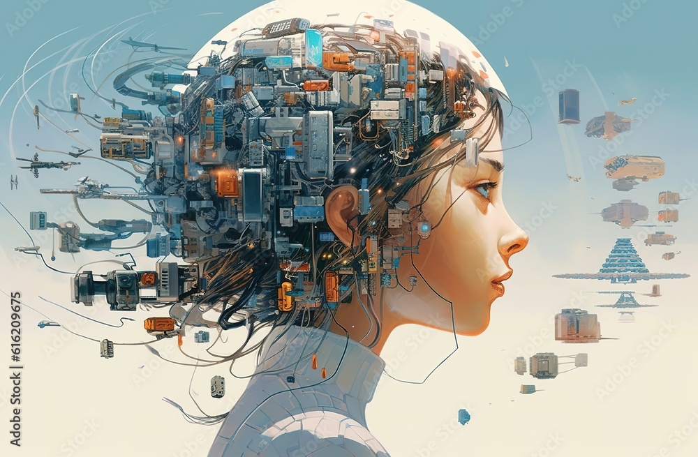 Poster human big data visualization. futuristic artificial intelligence concept. aesthetic cyber mind desig