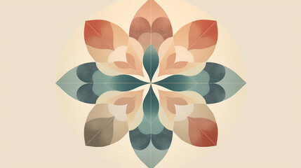 Blooming Flower Boho Chic Risograph Art Print Background or Wallpaper - Modern Pastel Color Tones with Symmetrical Design on Beige/Tan/Cream Background - Unique, Soft, and Muted - Generative AI