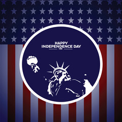 Art & IllustratioUSA independence day july fourth celebration card with liberty statue emblem on red blue and white colors vector illustration graphic design