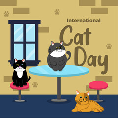 Vector Cute International Cat Day Flat Hand Drawn theme Cat House 3 Illustration