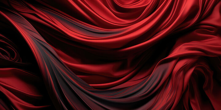 Red drape falling like wings wallpaper. A beautiful red fabric with pleats floats in the air. The texture of the burgundy fabric sweeps. Generative AI photo imitation. 