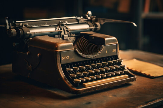Historical Stories: An Old Typewriter with Blank Paper, AI generated
