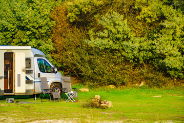 Rv caravan camping on green nature