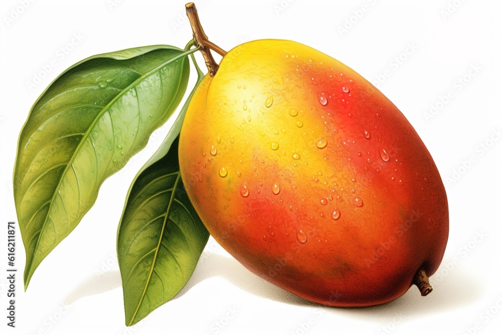 Poster mango with leaves isolated on white background. generated by ai.