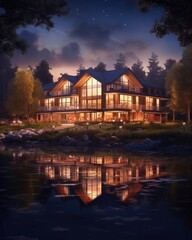 Fototapeta premium A huge luxury modern house for country living. (Illustration, Generative AI)