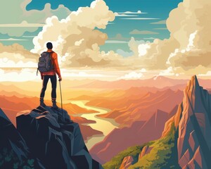 The lone hiker stood on the mountain peak, admiring the view. (Illustration, Generative AI)