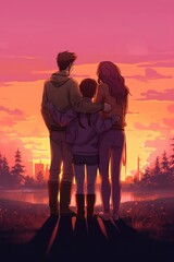 Fototapeta premium After loss, united family embraces, giving support and encouragement. (Illustration, Generative AI)