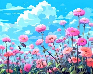 A design of colorful summer flower wallpaper. (Illustration, Generative AI)