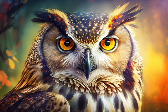 colorful owl looking on background