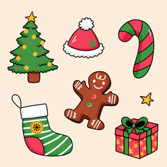 collection stamp with items for christmas or new year card