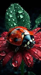 Nature's Tiny Wonder: Ladybug Close-Up on Flower. Generative AI