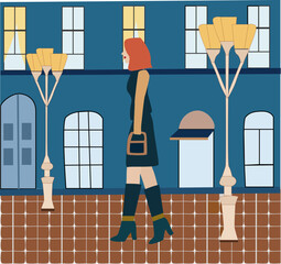 Woman walking outside vector illustration