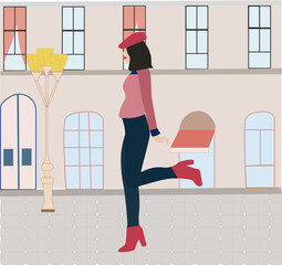 Woman walking in the street vector illistration