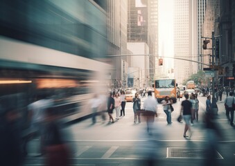Obraz premium Urban Rush: Business People On the Move in a Crowded City. Generative Ai
