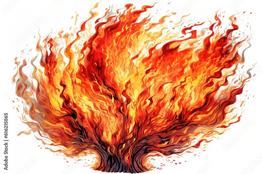 Poster fire drawing isolated on white background. generated by ai.
