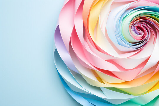 Abstract colorful paper flowers background. Paper quilling in pastel colours with free space for text. Handmade origami paper flowers. AI generated image