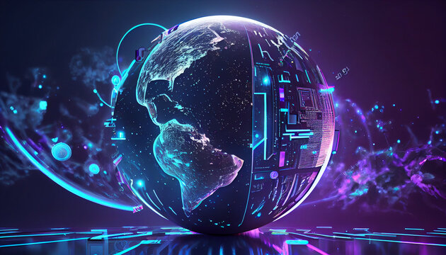 Metaverse digital world cyber space 3D rendering background, neon colorful global world in cyber space, future energy power technology and internet connection concept Ai generated image