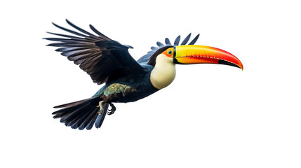 Obraz na płótnie Canvas toucan flying, white background. Generative AI.