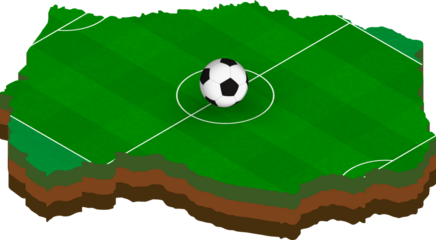 Isometric map of Lesotho with football field.