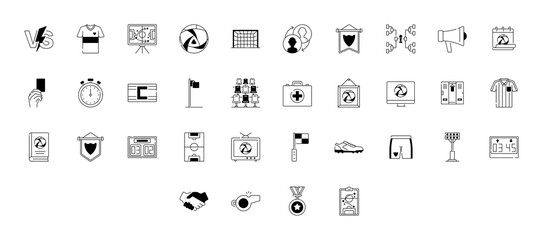 Set of soccer icons. Thin linear style icons Pack. Vector Illustration 