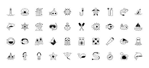 Cute sea life elements icons set. Ocean Cartoon vector illustration.  © Vector Market