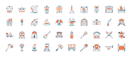 Simple Set of Medieval Related Vector Icons. Contains such Icons as Knight, Castle, Crown and more.