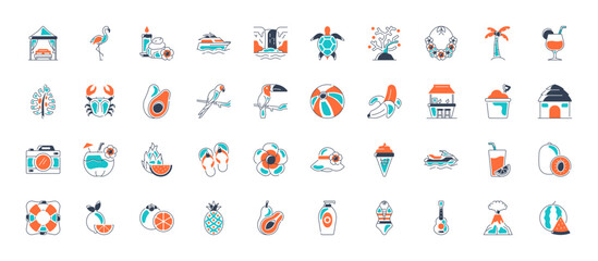 Tropical, summer, vacation, beach elements - minimal web icon set. icons collection. Simple vector illustration.
