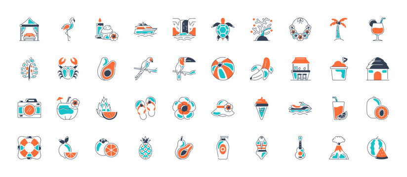 Tropical, summer, vacation, beach elements - minimal web icon set. icons collection. Simple vector illustration.
