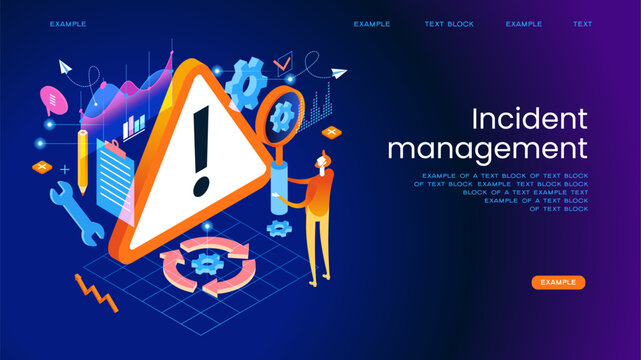 Incident Management process. Business Technology. Incident management banner web icon. Business process management with an icon of the incident, process, detection, analysis, initial support, restore,