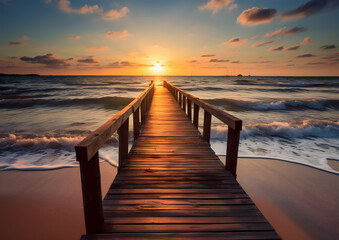 Obraz premium pier at the beach, nice sunset over the ocean with dock