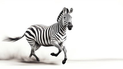 Fototapeta na wymiar zebra walking, white background. Generative AI.