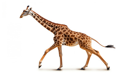 giraffe running, white background. Generative AI.