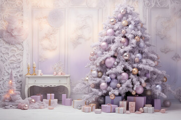 Purple christmas tree with presents in fairy tale vibes Generative AI