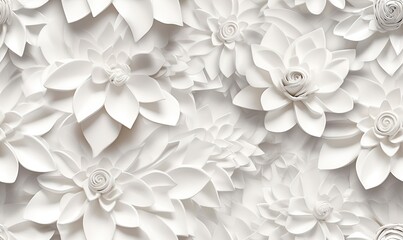  a close up of a white flower wallpaper with white flowers on it's sides and a spiral design on the bottom of the wall.  generative ai