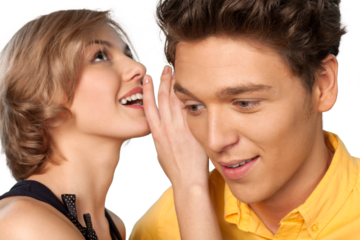 Woman Whispering to Her Partner, Isolated on Transparent Background