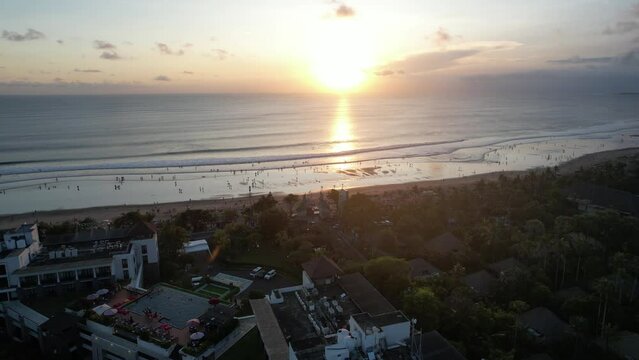 Aerial Bali Kuta Legian Beach during Sunset