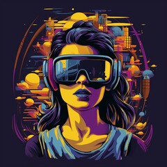 Woman head. Augmented reality glasses. Virtual Reality. A cybernetic figure. User interface. Human head. Headphones. Generative AI.