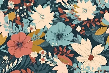 Poster Im Rahmen Floral pattern. Seamless pattern with decorative flowers and plants. AI generated © tynza