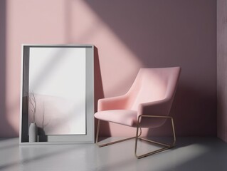 Pink modern stylish room with frame and sofa. Generative AI