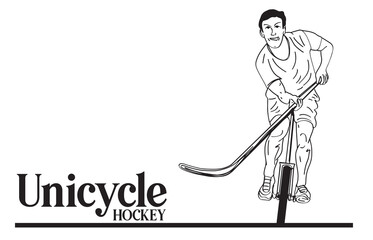 Sleek Unicycling Hockey Outline drawing illustration, Black Thin Line Unicycling Hockey Icon: Flat Vector Element for Sport Design