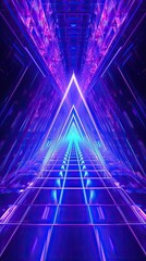 Fototapeta premium Abstract ultraviolet tunnel neon background, glowing triangular frame