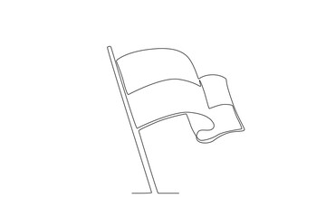 An Indonesian flag on a pole. Indonesia independence day one-line drawing