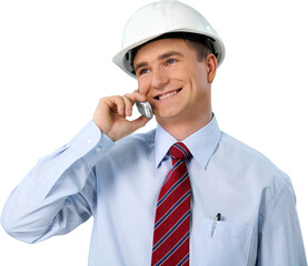 Oil platform inspector on the phone