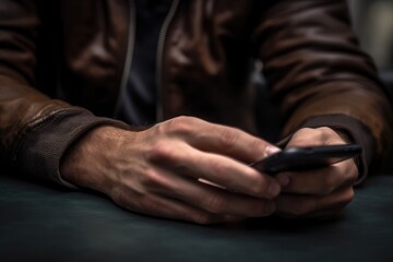 Man using mobile smart phone. Closeup of adult male hand using mobile phone, Young man texting on smartphone. generative AI