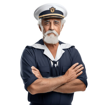 Mature elderly sailor crossed arms portrait isolated - Generative AI