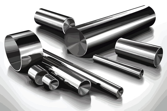 3d render of a pipe Carbon Steel metal pipe set vector art illustration on white background.
