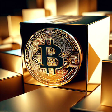 cryptocurrency inside golden cube _ digital Art