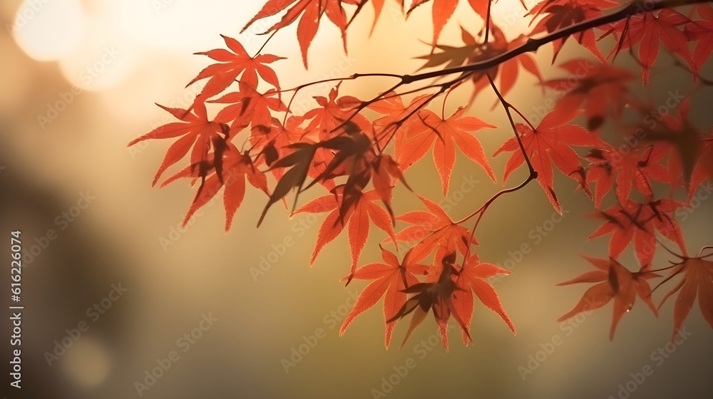 Wall mural red japanese maple leaves branch in a tree with copy space for background and backdrops. generative 
