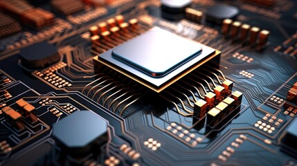Fototapeta na wymiar CPU chip on digital computer board innovation machine learning AI, generative ai